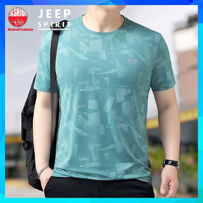 JEEP SPIRIT Quick Dry T Shirt Men Baju Sukan Lelaki Sport Tee Cooling Fabric Elastic Camouflage 运动t恤