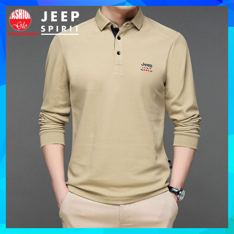 JEEP SPIRIT Polo Shirt Men Baju T Shirt Lelaki Berkolar Lengan Panjang Long Sleeve Plain Tshirt Kosong Size M L 2XL 3XL