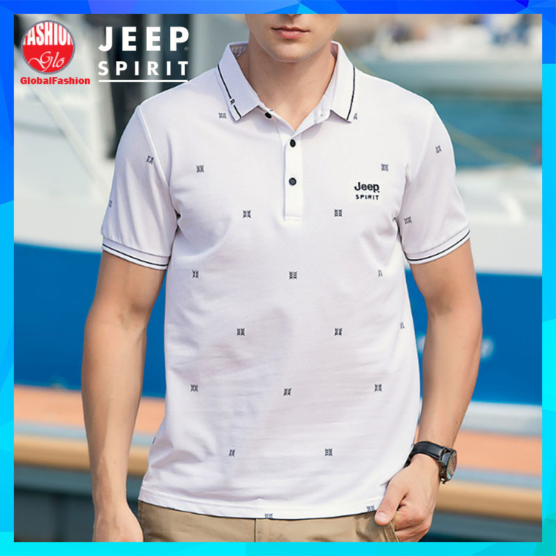 JEEP SPIRIT Short Sleeve Polo Shirt Men Baju Berkolar Lelaki Lengan Pendek Summer White Tshirt Man Polo M L XL 3XL 4XL
