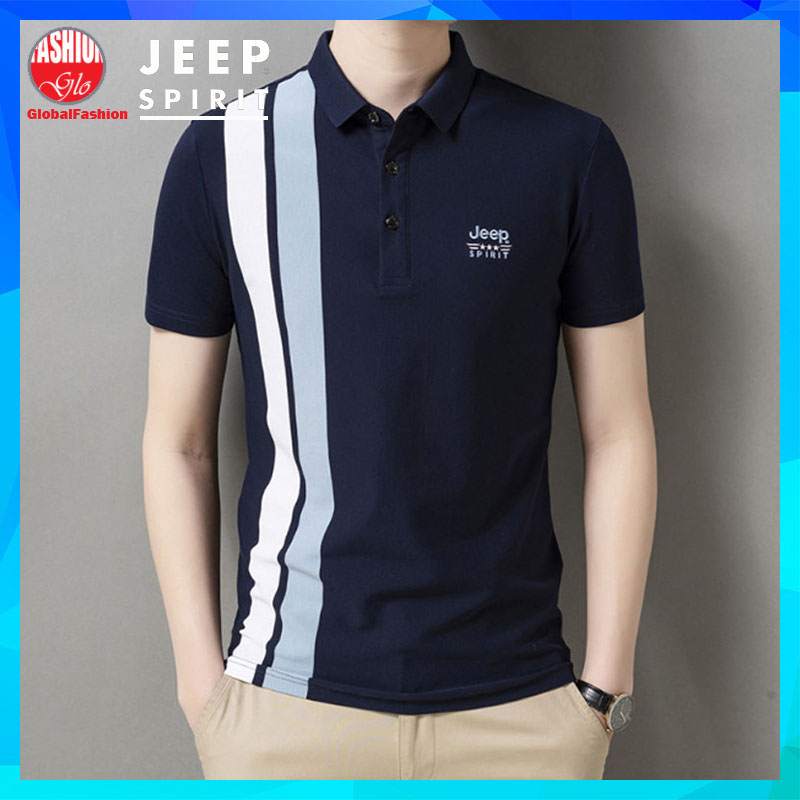 JEEP SPIRIT Polo T Shirt Men Baju T Shirt Lelaki Berkolar Polo T Shirt Men Short Sleeve Stripe Tshirt Belang Lelaki