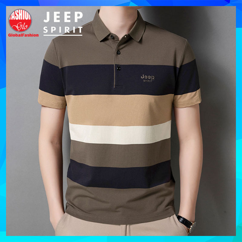 JEEP SPIRIT Polo T Shirt Men Baju T Shirt Lelaki Berkolar Tshirt Belang Lelaki Stripe Polo Shirt Jeep T Shirt For Men