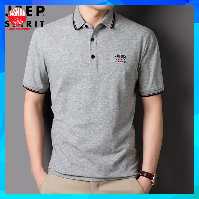 JEEP SPIRIT Polo T Shirt Men Baju T Shirt Lelaki Berkolar Polo T Shirt Men Short Sleeve Cotton Polo T Shirt Kelabu