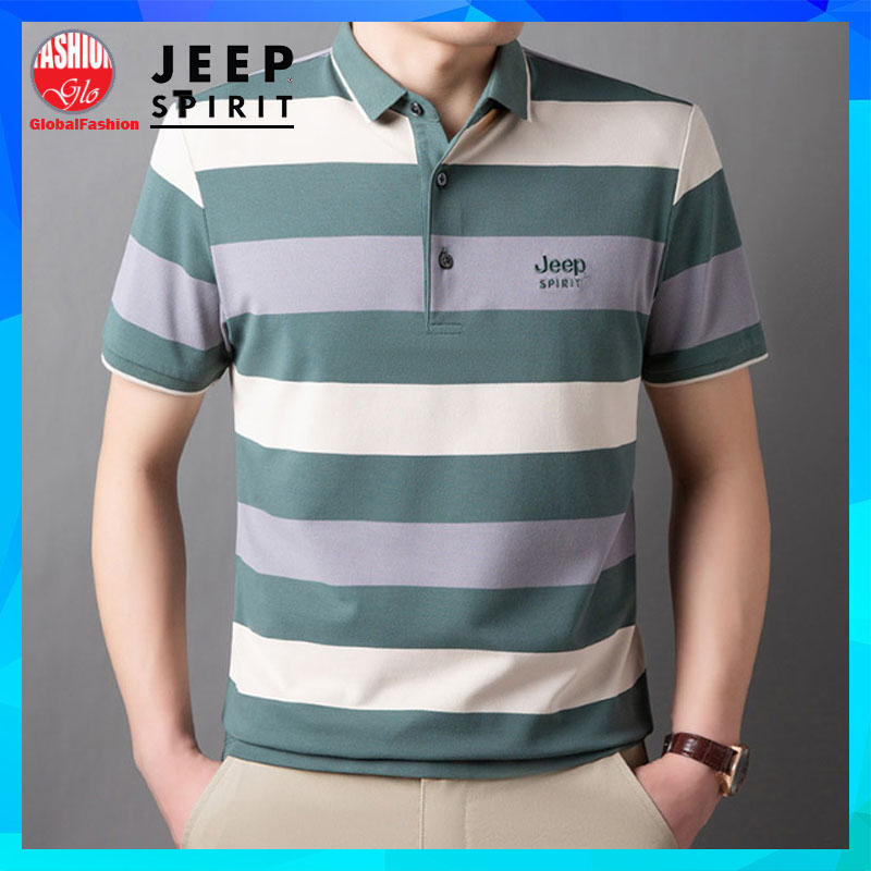 JEEP SPIRIT Polo T Shirt Men Baju T Shirt Lelaki Berkolar Polo T Shirt Men Short Sleeve Cotton Strip T Shirt Men