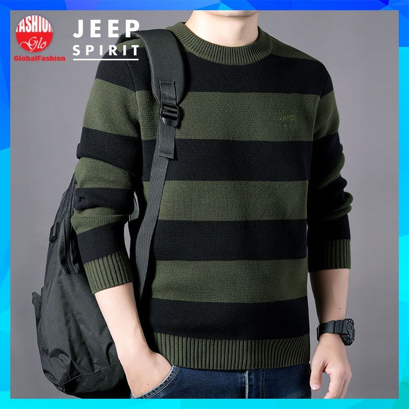 JEEP SPIRIT Long Sleeve Sweatshirt Men Baju Sejuk Lelaki T Shirt Lengan Panjang Belang Stripe 针织衫男