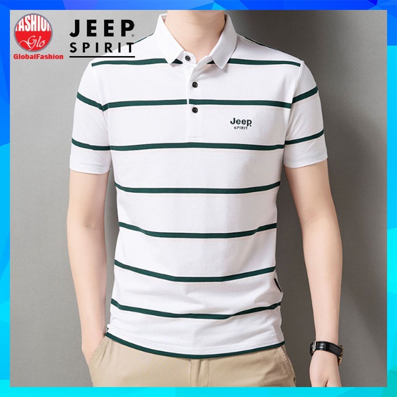 JEEP SPIRIT Polo Shirt Men Baju Lelaki Berkolar T Shirt Belang Lengan Pendek Short Sleeve Stripe Tshirt