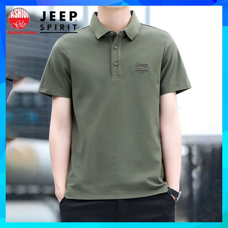JEEP SPIRIT Polo Shirt Men Baju T Shirt Berkolar Lelaki Lengan Pendek Solid Color TShirt for Sport Casual Wear