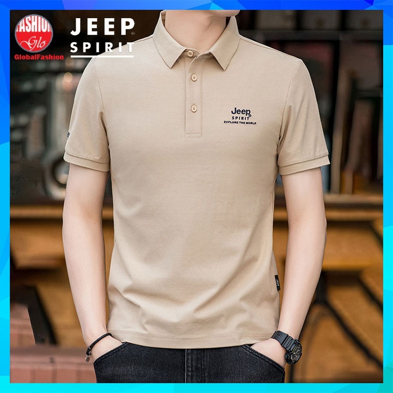 JEEP SPIRIT Short Sleeve Polo Shirt Baju T Shirt Lelaki Berkolar Cotton Blend Plain Tshirt 衣服男t恤