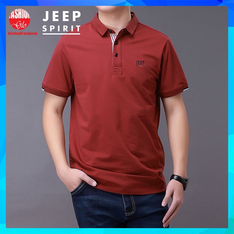 JEEP SPIRIT Short Sleeve Polo Tshirt Men Baju T Shirt Lelaki Berkolar Cotton Plain Tee Man 男生衣服t恤