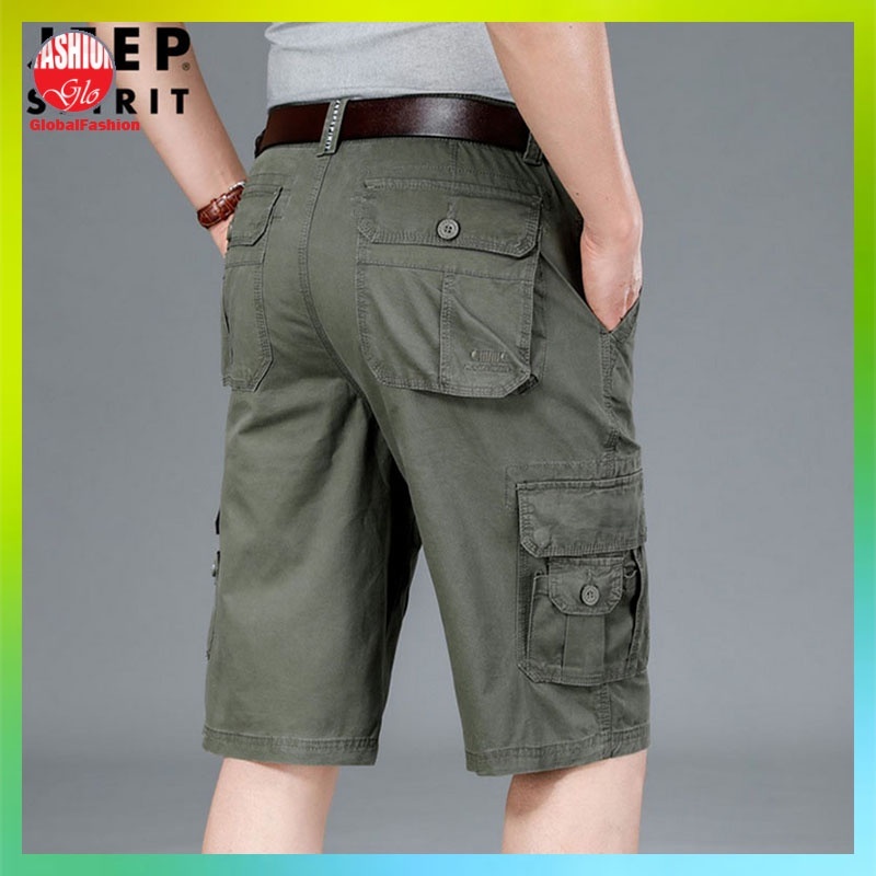 JEEP SPIRIT Cargo Short Pants Men Seluar Kargo Lelaki Pendek Multi Pocket Straight Cut Cotton Shorts for Casual Wear