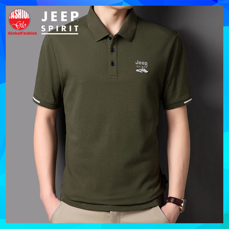 JEEP SPIRIT Polo T Shirt Men Baju T Shirt Lelaki Berkolar Polo T Shirt Men Short Sleeve Cotton Polo T Shirt Hijau Lelaki
