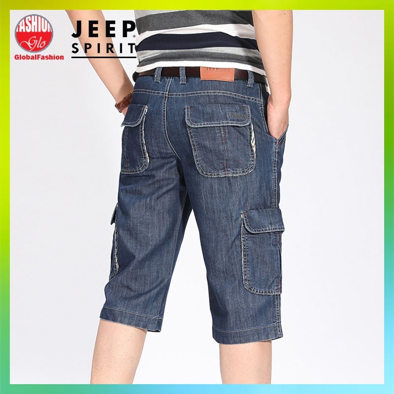 JEEP SPIRIT Cargo Jeans Men Seluar Cargo Lelaki Straight Cut Knee Length 6 Pocket Kargo Pant 多口袋工装裤男