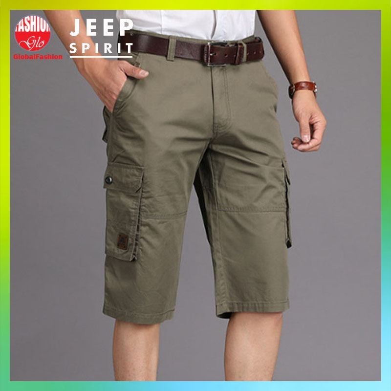 JEEP SPIRIT Short Cargo Pants Men Seluar Kargo Lelaki Celana Pendek 6 Pocket Elastic Cotton 工裝褲男