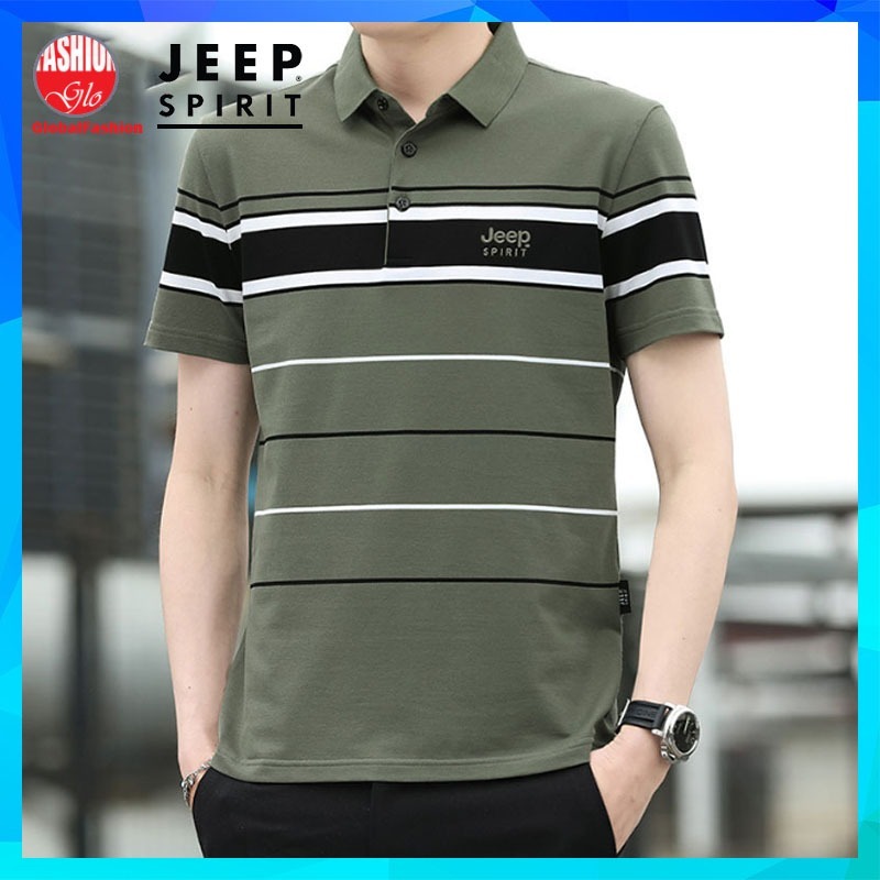 JEEP SPIRIT Polo Shirt Men Baju T Shirt Lelaki Berkolar Belang Lengan Pendek Short Sleeve Stripe Tshirt 短袖t恤男