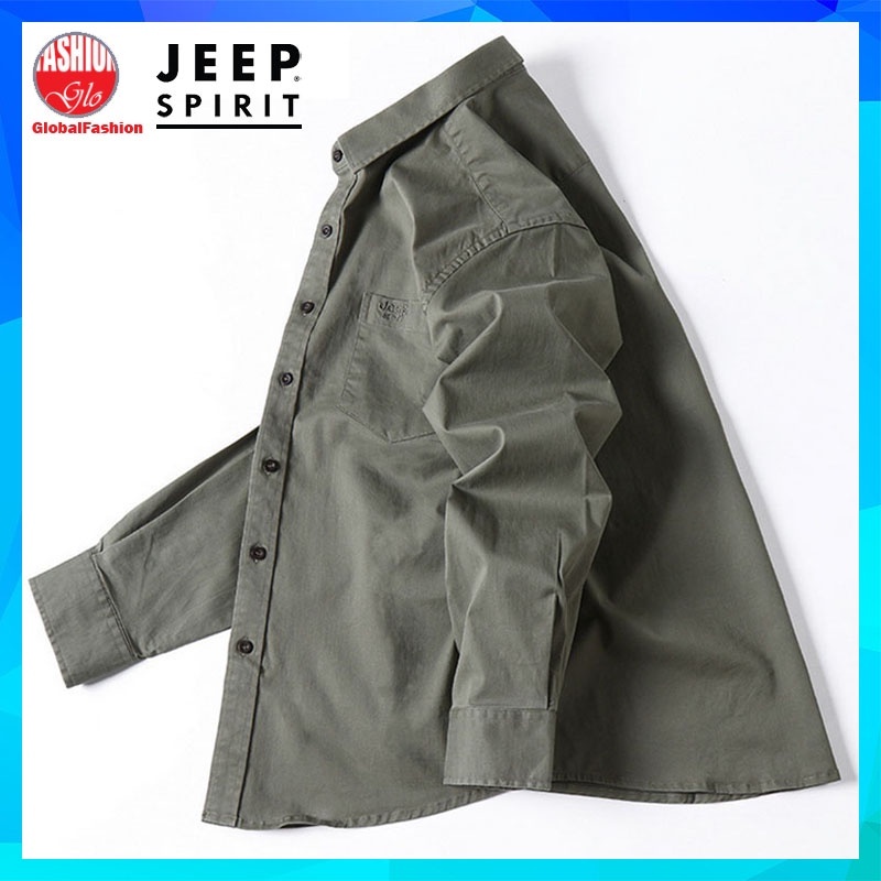 JEEP SPIRIT Long Sleeve Shirt Men Baju Kemeja Lelaki Berkolar Lengan Panjang Cotton Shirt for Casual Business Wear