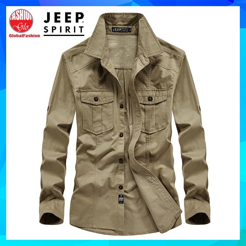 JEEP SPIRIT Long Sleeve Men Shirt Baju Kemeja Lelaki Lengan Panjang Outdoor Shirt Men Kameja Lelaki Cotton Shirt M-4XL
