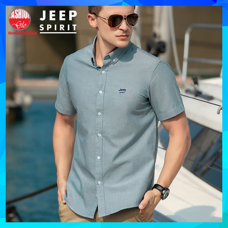 JEEP SPIRIT Short Sleeve Men Shirt Baju Kemeja Lelaki Putih Lengan Pendek Slim Fit Cotton Casual Shirt Men Bundle
