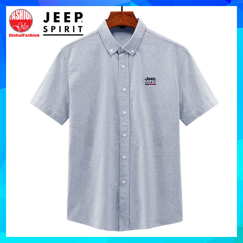 JEEP SPIRIT Short Sleeve Casual Shirt Man Baju Kemeja Lelaki Lengan Pendek Office Wear in Blue White Gray S M XL 2XL 3XL