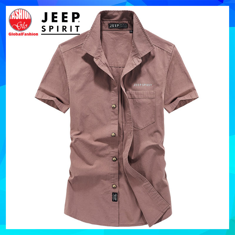 JEEP SPIRIT Men Short Sleeve Casual Shirt Baju Kemeja Lelaki Lengan Pendek Hawaii Berkolar Bundle M L XL 2XL 3XL 4XL