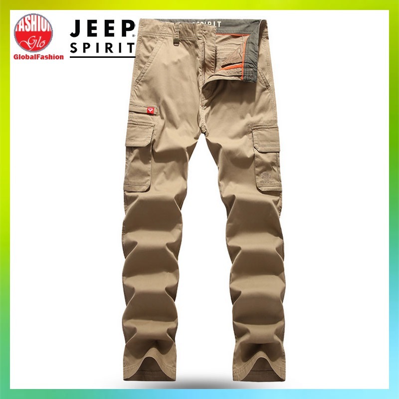 JEEP SPIRIT Men Cargo Long Pants Seluar Panjang Lelaki Multi Pockets Cotton Outdoor Work Straight Cut Track Pants