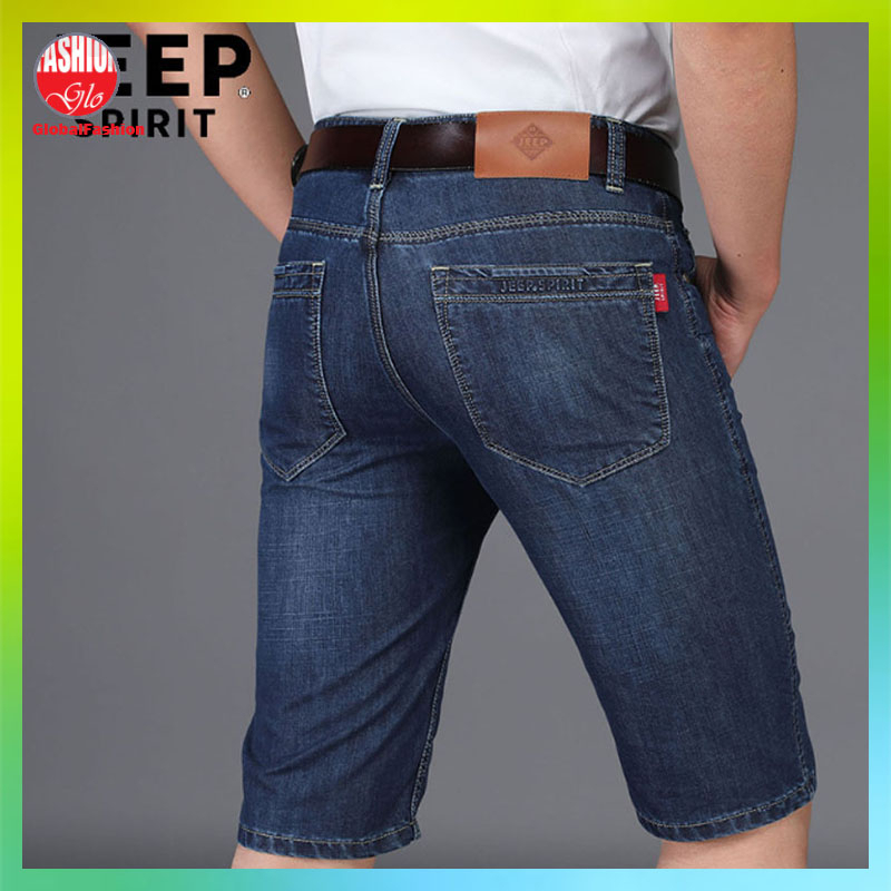 JEEP SPIRIT Short Jeans Men Seluar Jeans Lelaki Blue Jeans Summer Elastic Denim Thin Fabric Washed Jeans Global Fashion