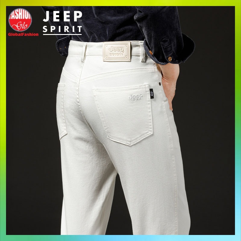 JEEP SPIRIT Men Long Jeans Seluar Jeans Lelaki Panjang Straight Cut Stretchable Color White Denim Jean