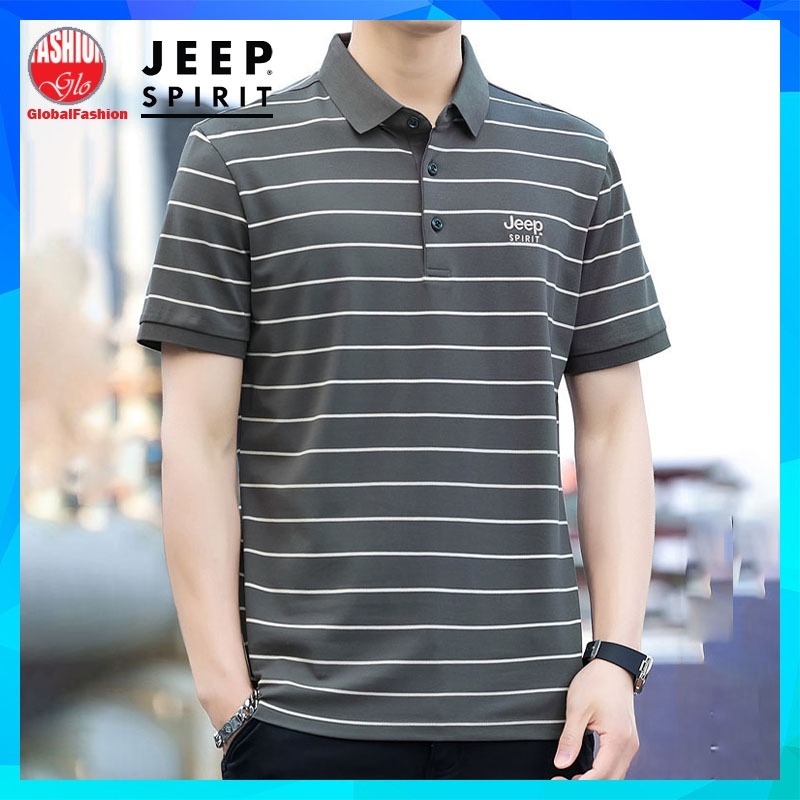 JEEP SPIRIT Short Sleeve Polo Tshirt Men Baju T Shirt Lelaki Berkolar Belang Stripe Tee Man 男生衣服t恤