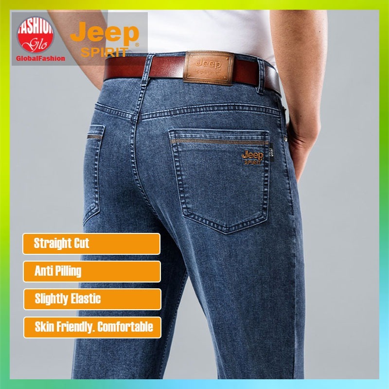 JEEP SPIRIT Men Long Jeans Seluar Jeans Lelaki Panjang Straight Cut Mid Waist Denim Pants 男士直筒牛仔裤