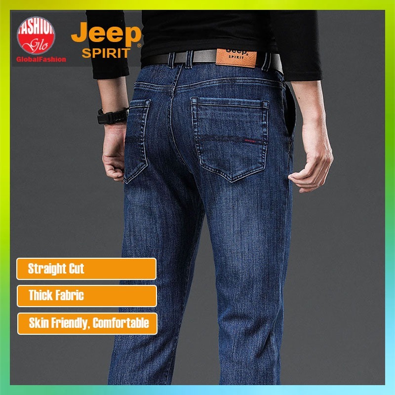 JEEP SPIRIT Men Long Jeans Seluar Jeans Lelaki Panjang Straight Cut Thick Washed Denim Pants 直筒牛仔裤男潮牌
