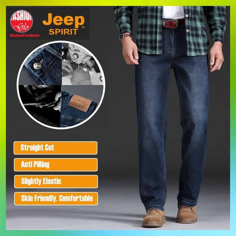 JEEP SPIRIT Men Long Jeans Seluar Jeans Lelaki Panjang Straight Cut Thick Washed Denim Pants 男士直筒牛仔裤