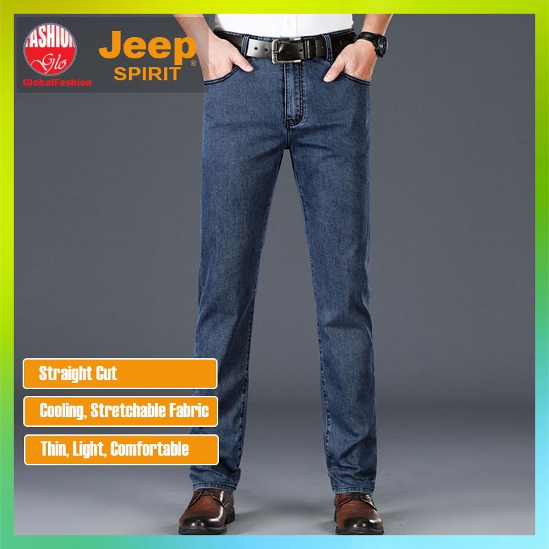 JEEP SPIRIT Men Long Jeans Seluar Jeans Lelaki Panjang Straight Cut Stretchable Mid Waist Casual Denim Pants 男士弹力牛仔裤
