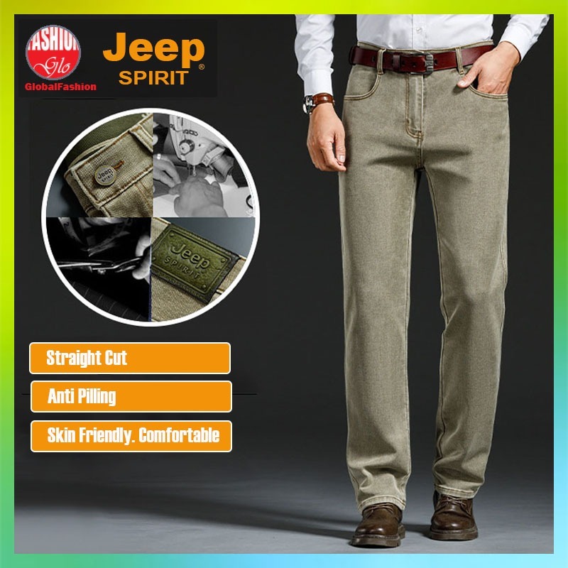 JEEP SPIRIT Men Long Jeans Seluar Jeans Lelaki Panjang Straight Cut Thick Washed Denim Pants 直筒牛仔褲男