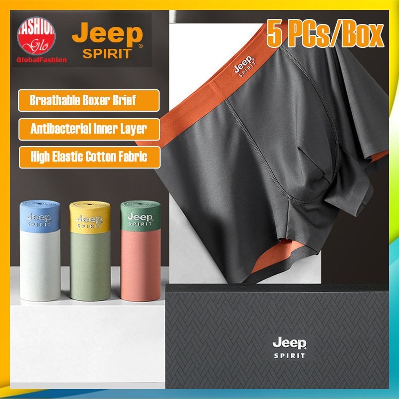 JEEP SPIRIT Men Boxer Brief Seluar Dalam Lelaki Antibacterial 100S Combed Cotton Underwear男士平角内裤 | 5Pcs