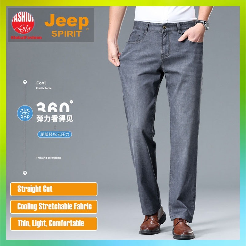 JEEP SPIRIT Men Long Jeans Seluar Jeans Panjang Lelaki Straight Cut Washed Denim Pants Breathable 弹力直筒牛仔褲男