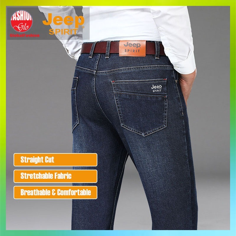 JEEP SPIRIT Men Long Jeans Seluar Jeans Lelaki Panjang Straight Cut Stretchable Denim Pants 男士弹力牛仔裤