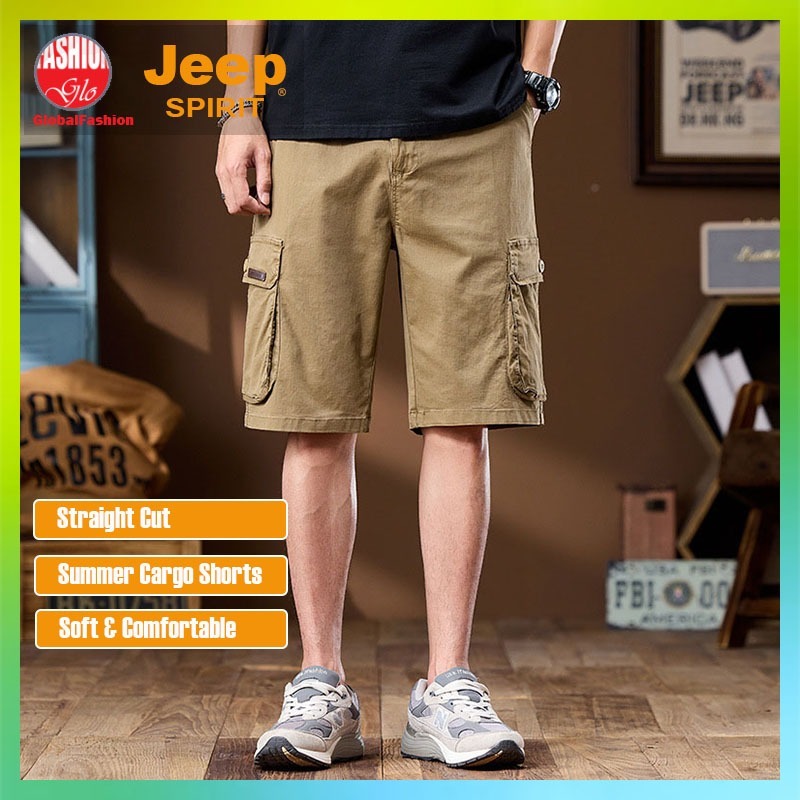 JEEP SPIRIT Men Short Cargo Pants Seluar Pendek Lelaki Kargo Straight Cut Celana Knee Length 直筒工裝短褲男