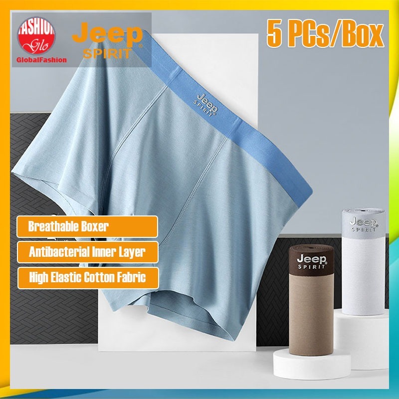 JEEP SPIRIT Men Boxer Brief Seluar Dalam Lelaki Antibacterial Premium Modal Underwear 男士平角内裤 | 5Pcs