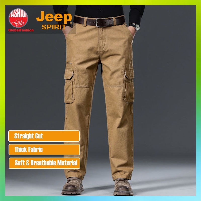 JEEP SPIRIT Men Long Cargo Pants Seluar Lelaki Panjang Kargo Straight Cut Work Celana Panjang 工装裤男