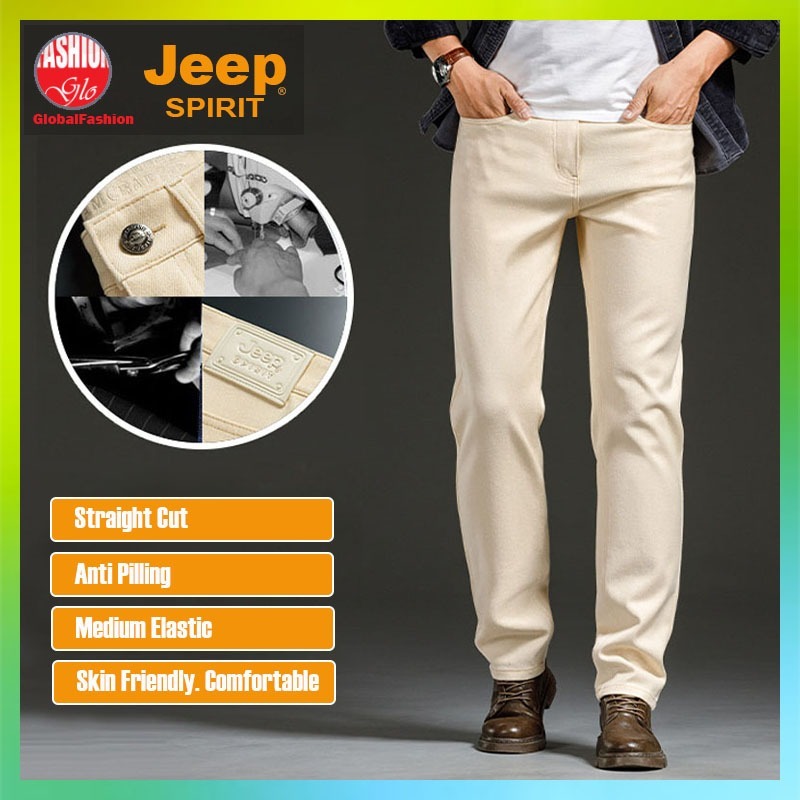 JEEP SPIRIT Men Long Jeans Seluar Jeans Lelaki Panjang Straight Cut Thick Washed Denim Pants 男士直筒牛仔裤