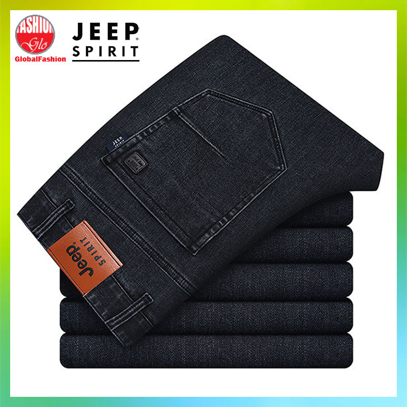 JEEP SPIRIT Jeans Men Straight Cut Seluar Jeans Lelaki Elastic Black Jeans Mid Waist Denim Jeans For Men Global Fashion