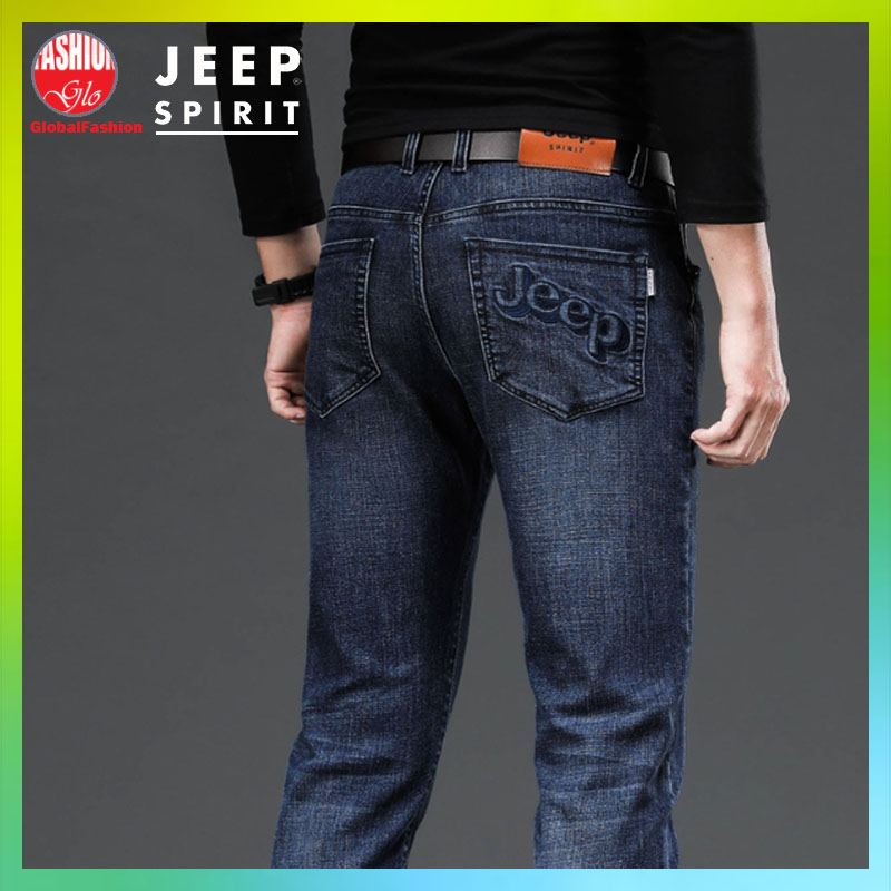 JEEP SPIRIT Jeans Men Seluar Jeans Lelaki Straight Cut Elastic Jeans Men Mid Waist Black Denim Jeans Men GloFashion