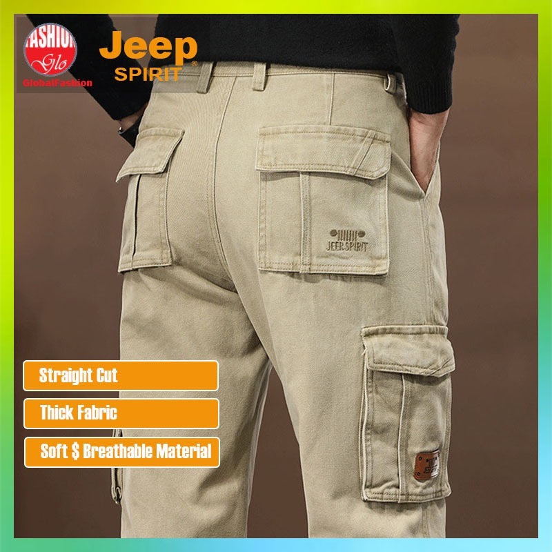 JEEP SPIRIT Cargo Pants Men Seluar Kargo Lelaki Panjang Straight Cut Cotton Tactical Work Celana工装裤男