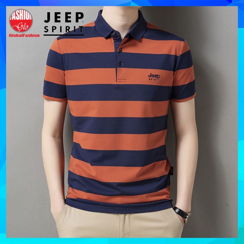 JEEP SPIRIT Polo Shirt Men Baju T Shirt Lelaki Berkolar Lengan Pendek Short Sleeve Summer Stripe Tshirt