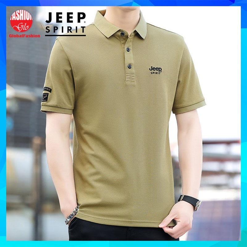 JEEP SPIRIT Short Sleeve Polo Shirt Baju T Shirt Lelaki Berkolar Cotton Blend Plain Tshirt 衣服男t恤