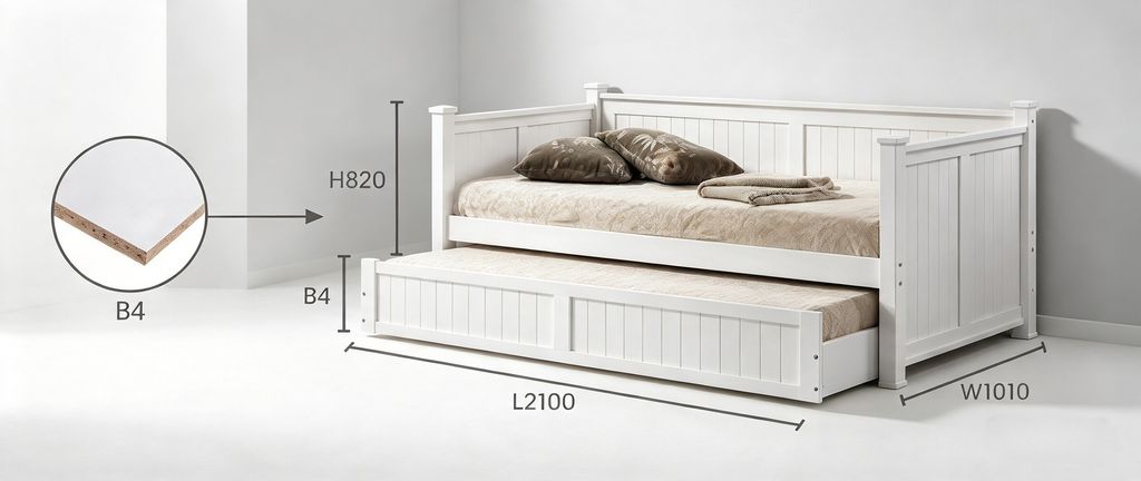 Pull Out Wooden Bedframe Single XLV 9303 - White - 3