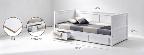 Wooden Daybed Drawer Storage Bedframe Single XLV 9301 - White - 2