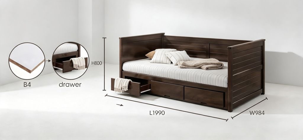WOODEN DAYBED DRAWER STORAGE BEDFRAME SINGLE XLV 9301 - WENGE - 2