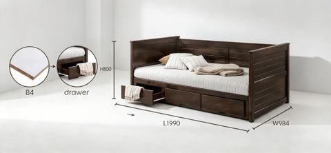 WOODEN DAYBED DRAWER STORAGE BEDFRAME SINGLE XLV 9301 - WENGE - 2