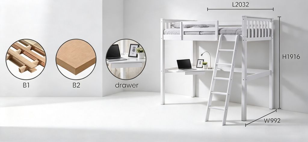 LOFT WOODEN BEDFRAME SINGLE - 2