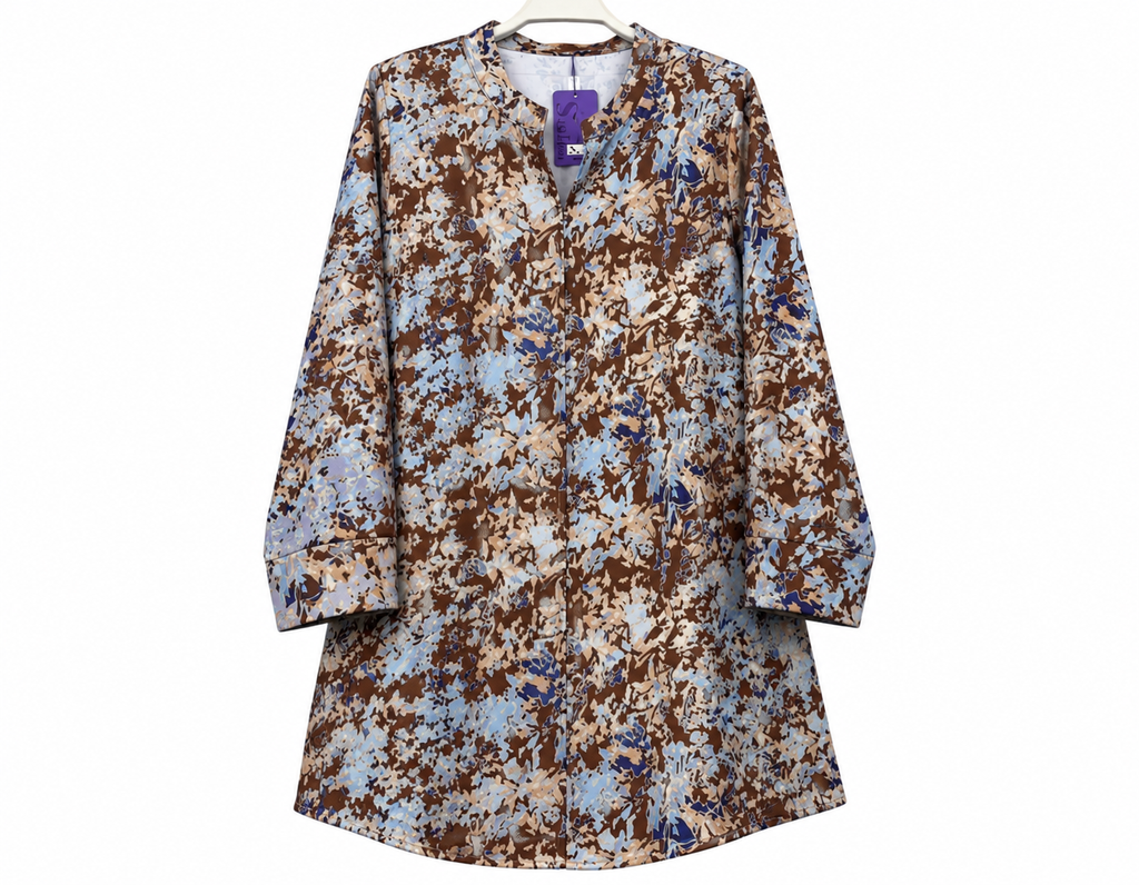 Abstract Floral Patterned Long Tunic with Purple Tag