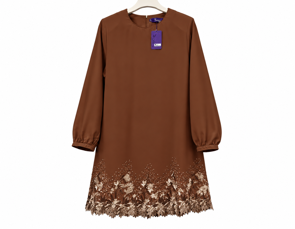 Chocolate Brown Embroidered Tunic Dress